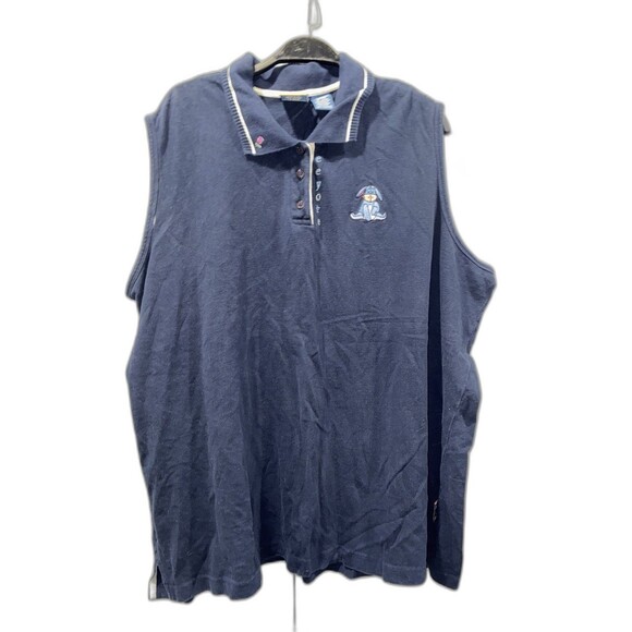 Vintage Disney Pooh Eeyore Sleeveless Polo Shirt Vest 26/28W Plus Size Navy 90s - Picture 2 of 5
